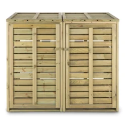 Ordnungshüter 2T Mülltonnenbox 145x130x87cm (BxHxT) 2 Tonnen Kiefer -Innovation Home Appliances Store 10030718 yy 0003 front Double Wheelie Bin