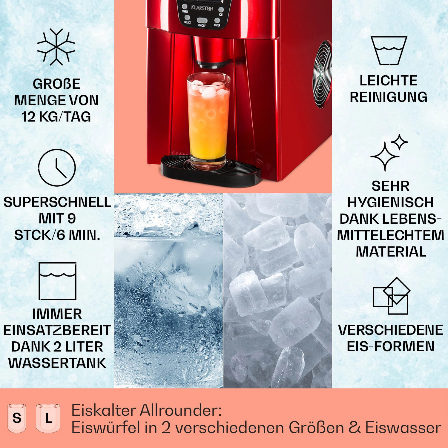 Ice Volcano 2G Eismaschine LED 12kg Je 24h 2l 6-12min Rot 2 Ice Volcano 2G Eismaschine LED 12kg Je 24h 2l 6-12min Rot – Bild 2