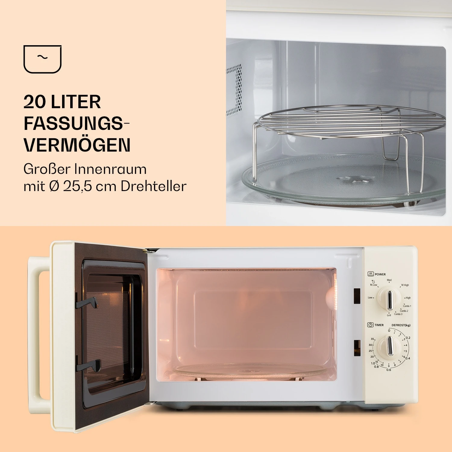 Caroline Mikrowellen-Grill 20 Ltr 700 W / 1000 W Ø 25,5cm Retro 3 Caroline Mikrowellen-Grill 20 Ltr 700 W / 1000 W Ø 25,5cm Retro – Bild 3