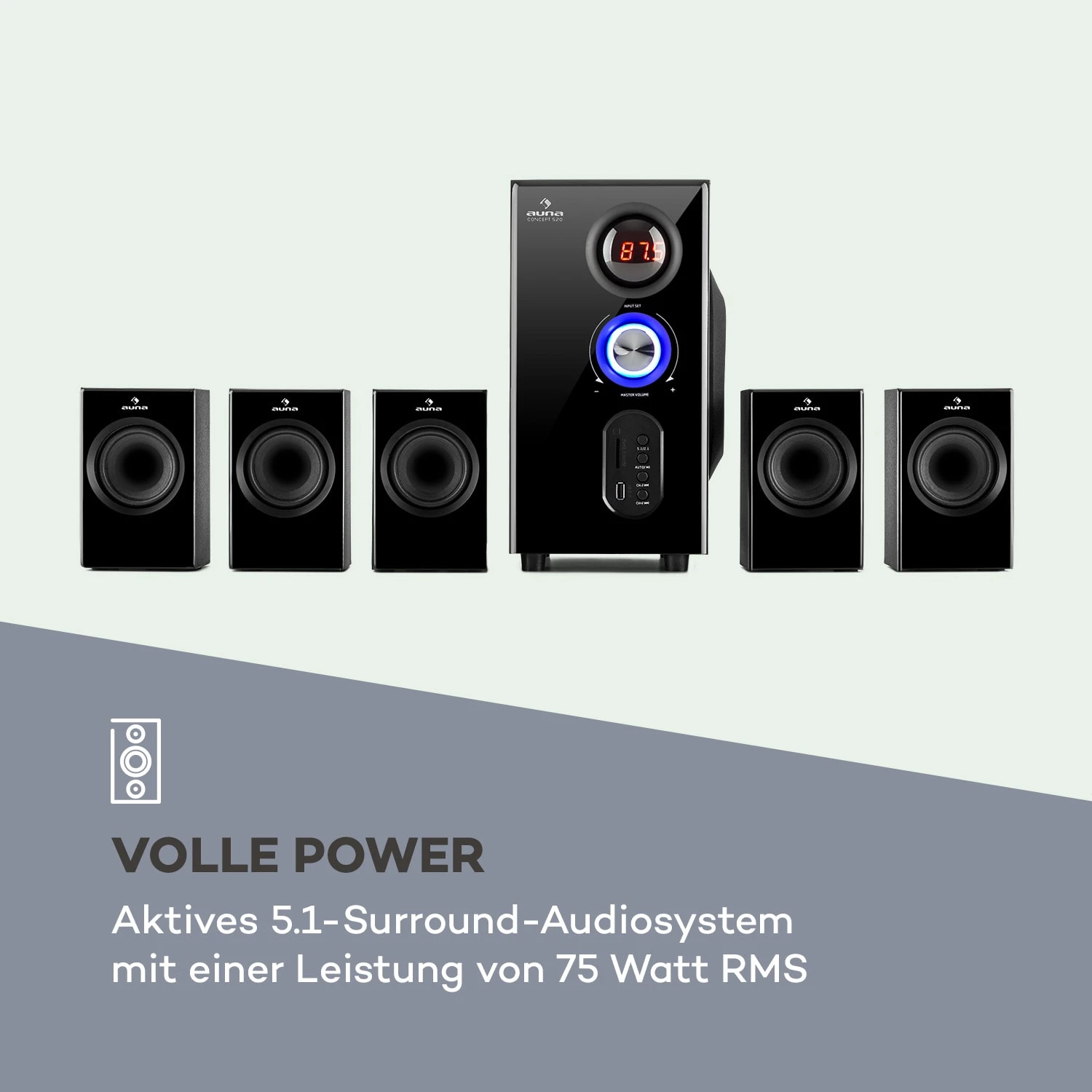 Concept 520 5.1 Lautsprechersystem 75W RMS OneSide Subwoofer BT USB SD 3 Concept 520 5.1 Lautsprechersystem 75W RMS OneSide Subwoofer BT USB SD – Bild 3
