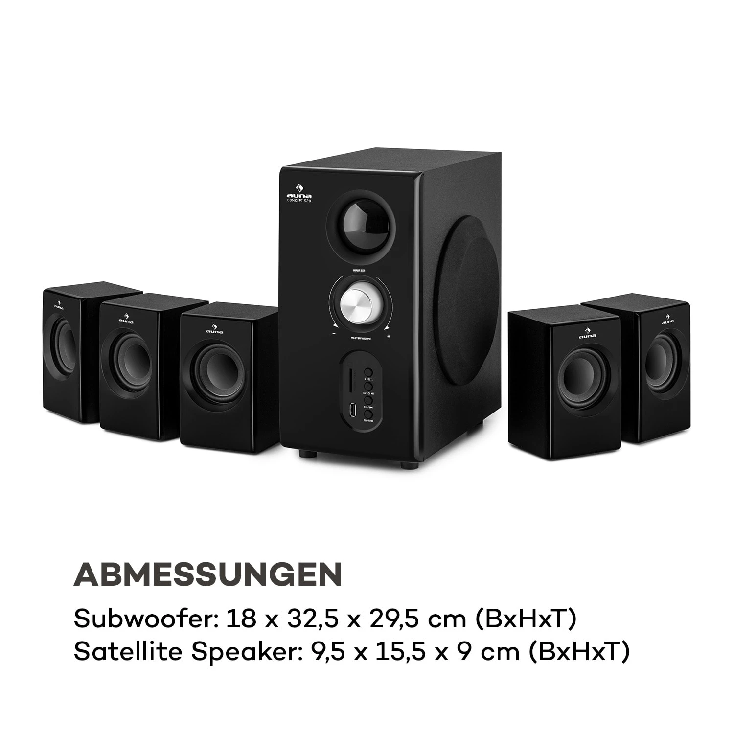Concept 520 5.1 Lautsprechersystem 75W RMS OneSide Subwoofer BT USB SD 9 Concept 520 5.1 Lautsprechersystem 75W RMS OneSide Subwoofer BT USB SD – Bild 9