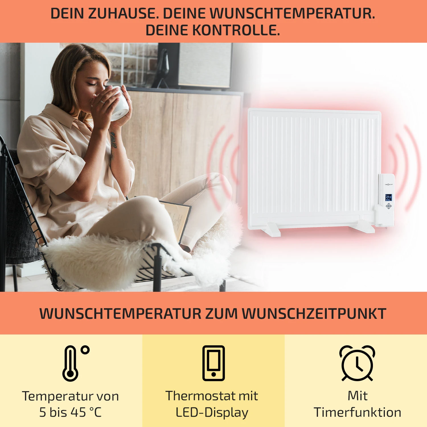Wallander Ölradiator 600W LED-Display Wochentimer Weiß 3 Wallander Ölradiator 600W LED-Display Wochentimer Weiß – Bild 3