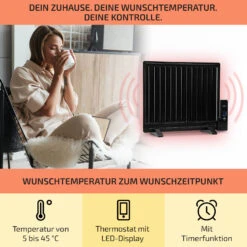 Wallander Ölradiator 600W Thermostat Ölheizung Ultraflach Schwarz -Innovation Home Appliances Store 10033099 de 0003 usp