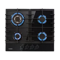 Ignito 4 Zonen Gaskochfeld 4-flammig Sabaf-Brenner Glaskeramik Schwarz