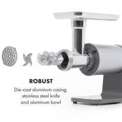 Mett Max Elektrischer Fleischwolf 600W Kupfermotor Aluminium -Innovation Home Appliances Store 10034244 yy 0005 logo Klarstein Mett Max elektrischer Fleischwolf grau