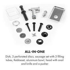 Mett Max Elektrischer Fleischwolf 600W Kupfermotor Aluminium -Innovation Home Appliances Store 10034244 yy 0006 logo Klarstein Mett Max elektrischer Fleischwolf grau