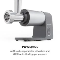 Mett Max Elektrischer Fleischwolf 600W Kupfermotor Aluminium -Innovation Home Appliances Store 10034244 yy 0007 logo Klarstein Mett Max elektrischer Fleischwolf grau