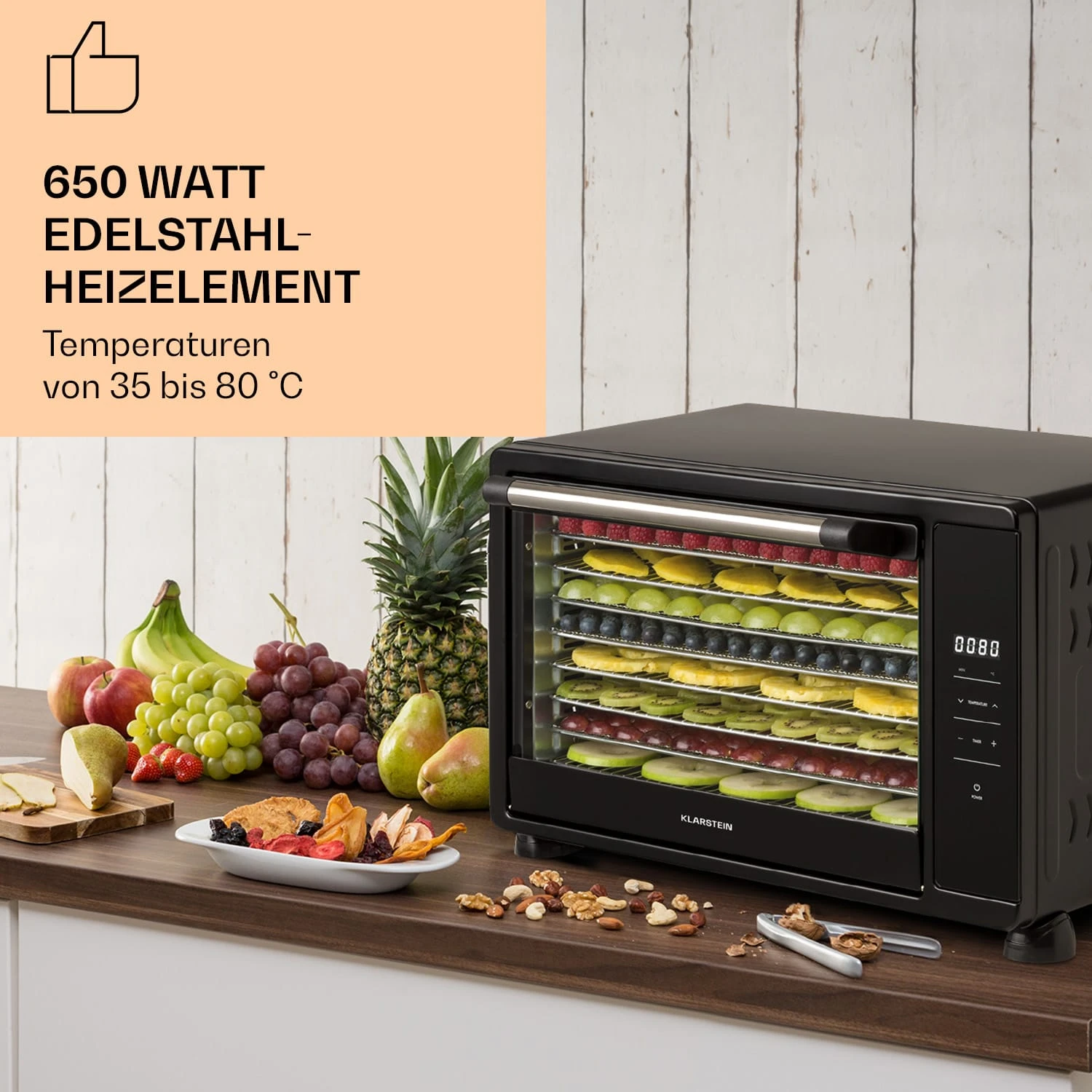 Mega Jerky Dörrautomat 650W 35-80°C LC-Touch-Display Timer 8 Ebenen 2 Mega Jerky Dörrautomat 650W 35-80°C LC-Touch-Display Timer 8 Ebenen – Bild 2
