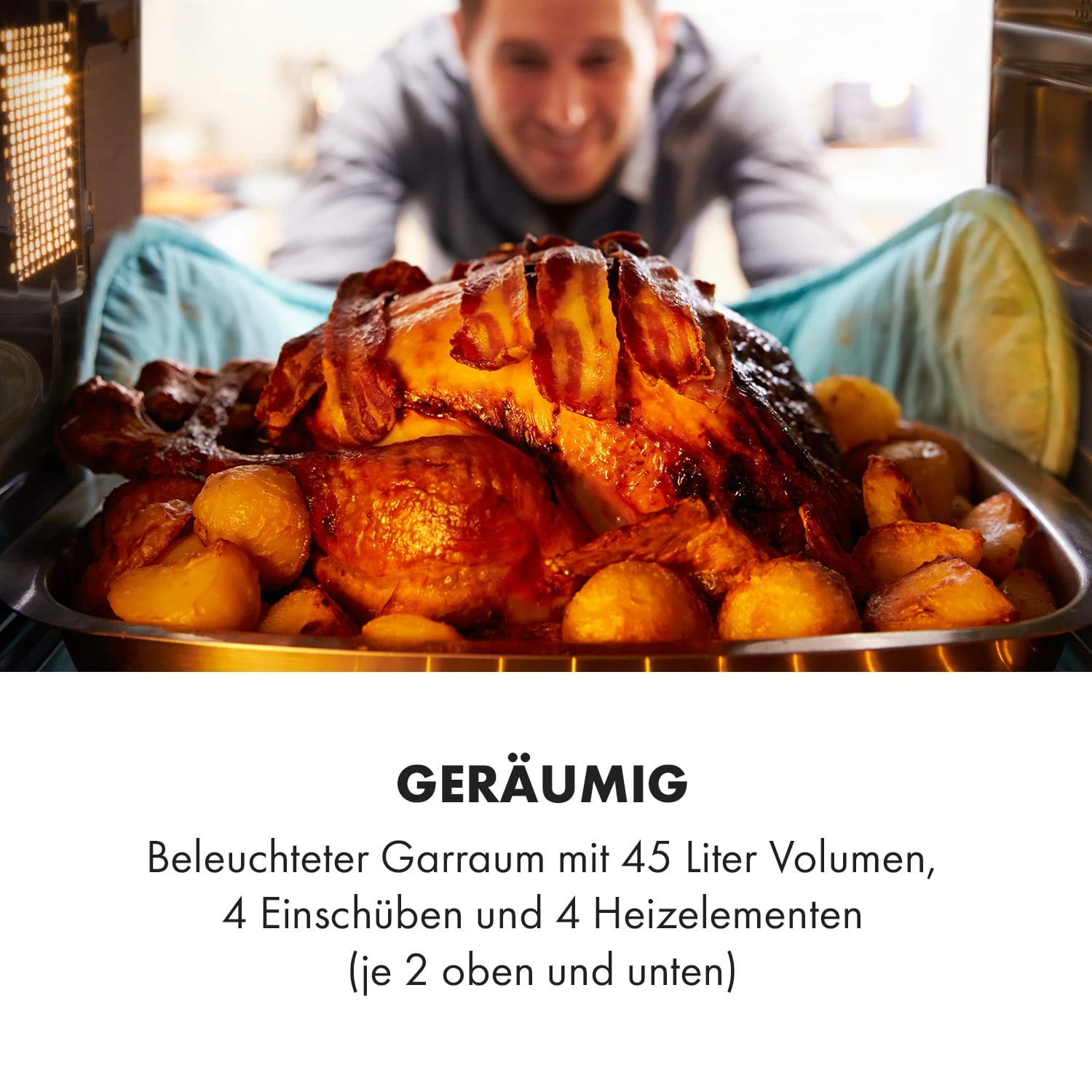 Masterchef 45 Mini-Backofen 45l 2000W 100-230 °C Timer Silber 4 Masterchef 45 Mini-Backofen 45l 2000W 100-230 °C Timer Silber – Bild 4