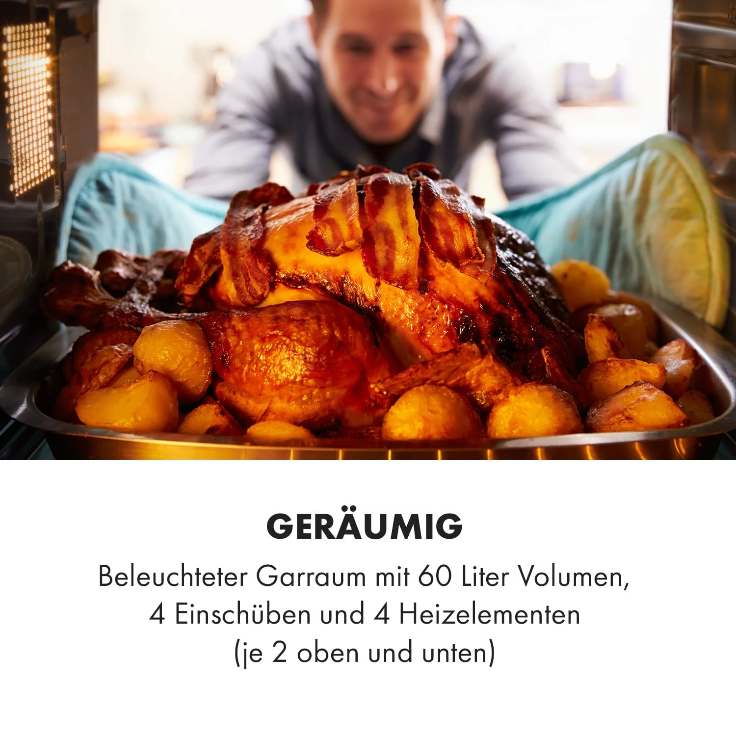 Masterchef 60 Mini-Backofen 60l 2000W 100-230 °C Timer Schwarz 4 Masterchef 60 Mini-Backofen 60l 2000W 100-230 °C Timer Schwarz – Bild 4