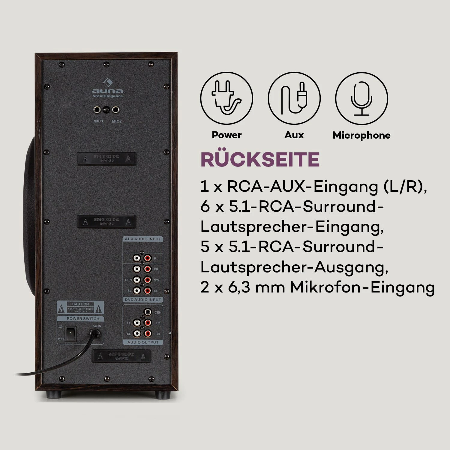 Areal Elegance 5.1-Surround-System 190W RMS BT USB AUX Fernbedienung 8 Areal Elegance 5.1-Surround-System 190W RMS BT USB AUX Fernbedienung – Bild 8