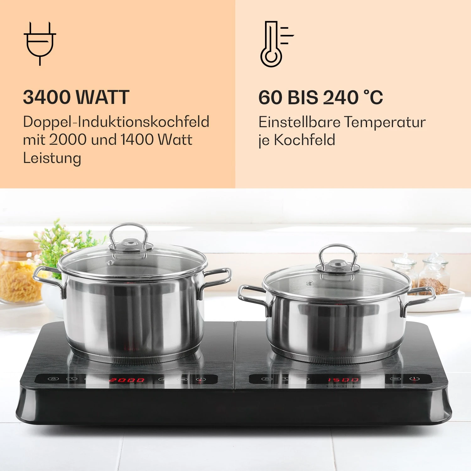 InnoChef Induktionskochfeld 3400W Touch Control Glaskeramik 2 InnoChef Induktionskochfeld 3400W Touch Control Glaskeramik – Bild 2