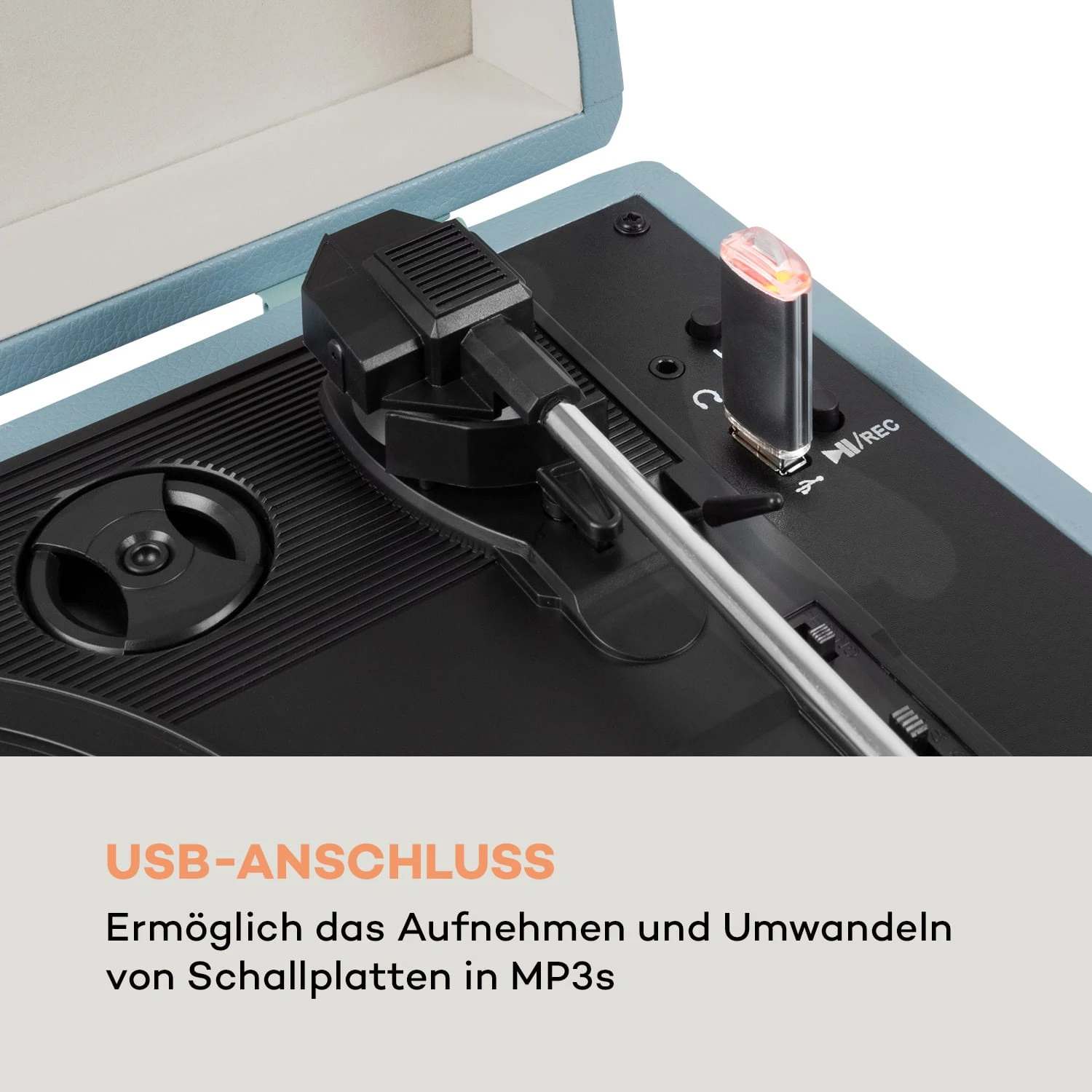 Peggy Sue BT Plattenspieler Stereolautsprecher USB BT Tragbar 4 Peggy Sue BT Plattenspieler Stereolautsprecher USB BT Tragbar – Bild 4