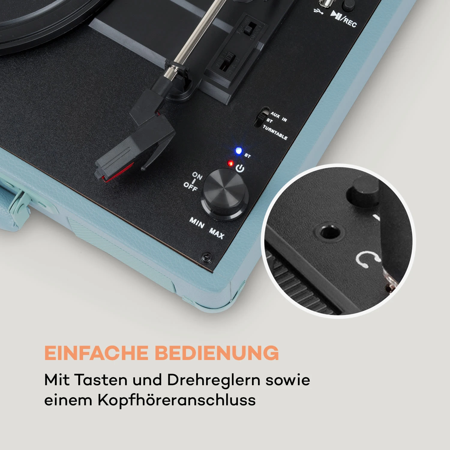 Peggy Sue BT Plattenspieler Stereolautsprecher USB BT Tragbar 5 Peggy Sue BT Plattenspieler Stereolautsprecher USB BT Tragbar – Bild 5