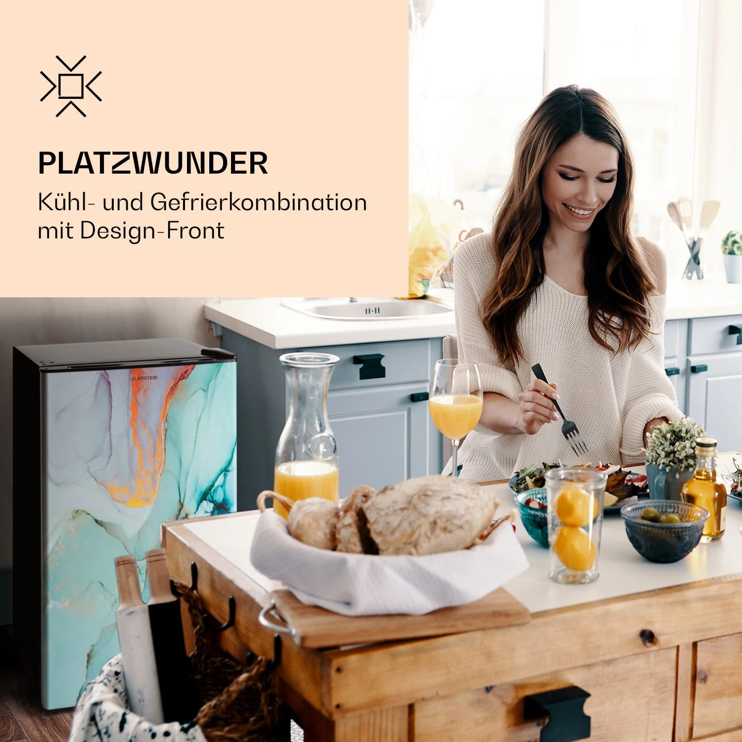 CoolArt 79L Kühl-Gefrier-Kombination EEK F Gefrierfach 9l Designtür 2 CoolArt 79L Kühl-Gefrier-Kombination EEK F Gefrierfach 9l Designtür – Bild 2