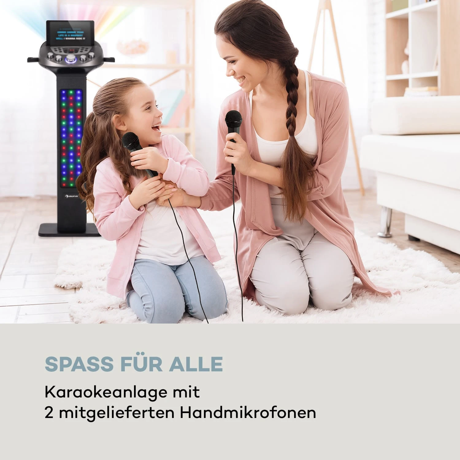 KaraBig LightUp MKII Karaokeanlage BT 2xMikro Multicolor 2xUSB 40W RMS 480W Peak 2 KaraBig LightUp MKII Karaokeanlage BT 2xMikro Multicolor 2xUSB 40W RMS 480W Peak – Bild 2