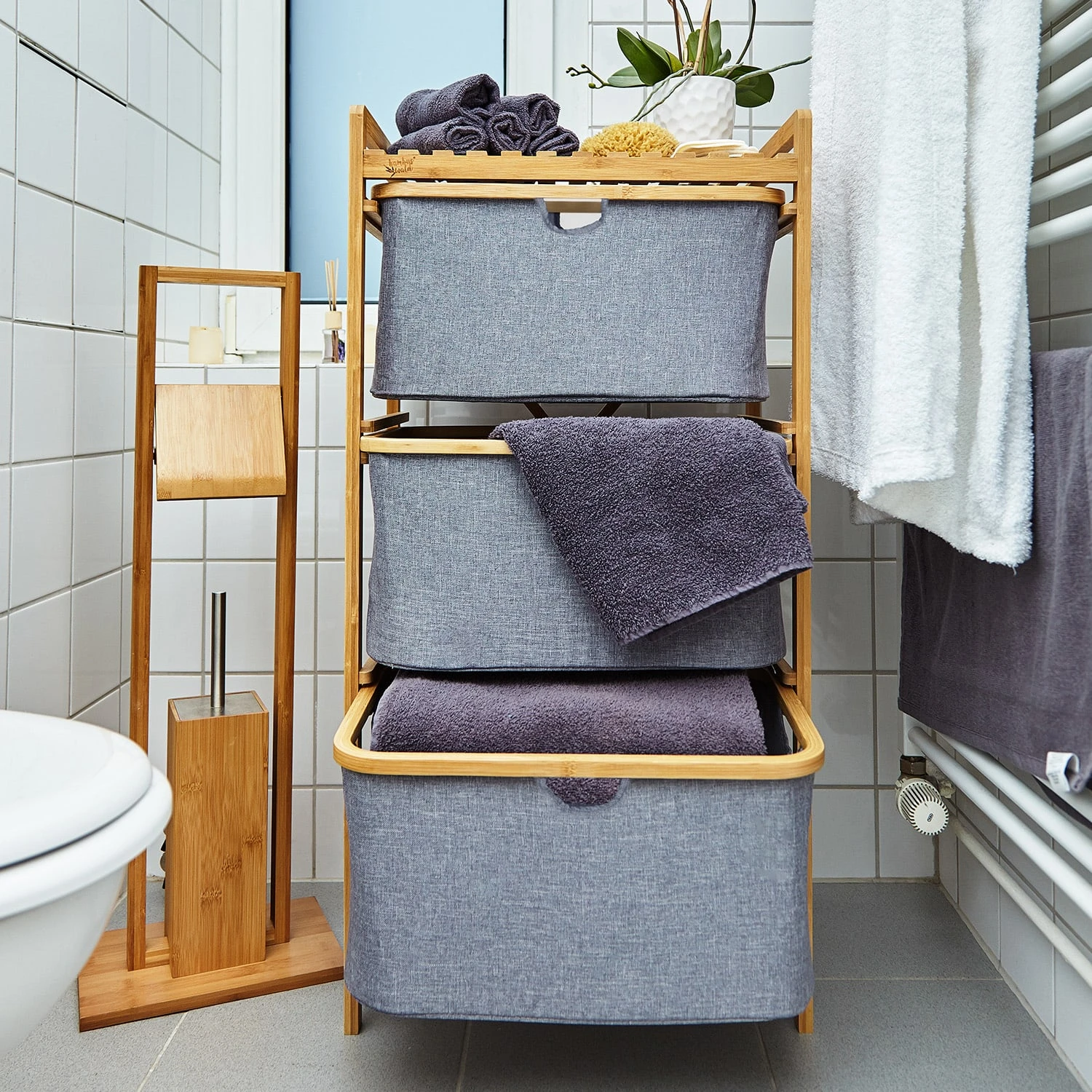 Wäscheregal 3 Schubladen 3 Etagen Bambus Baumwolle 2 Wäscheregal 3 Schubladen 3 Etagen Bambus Baumwolle – Bild 2