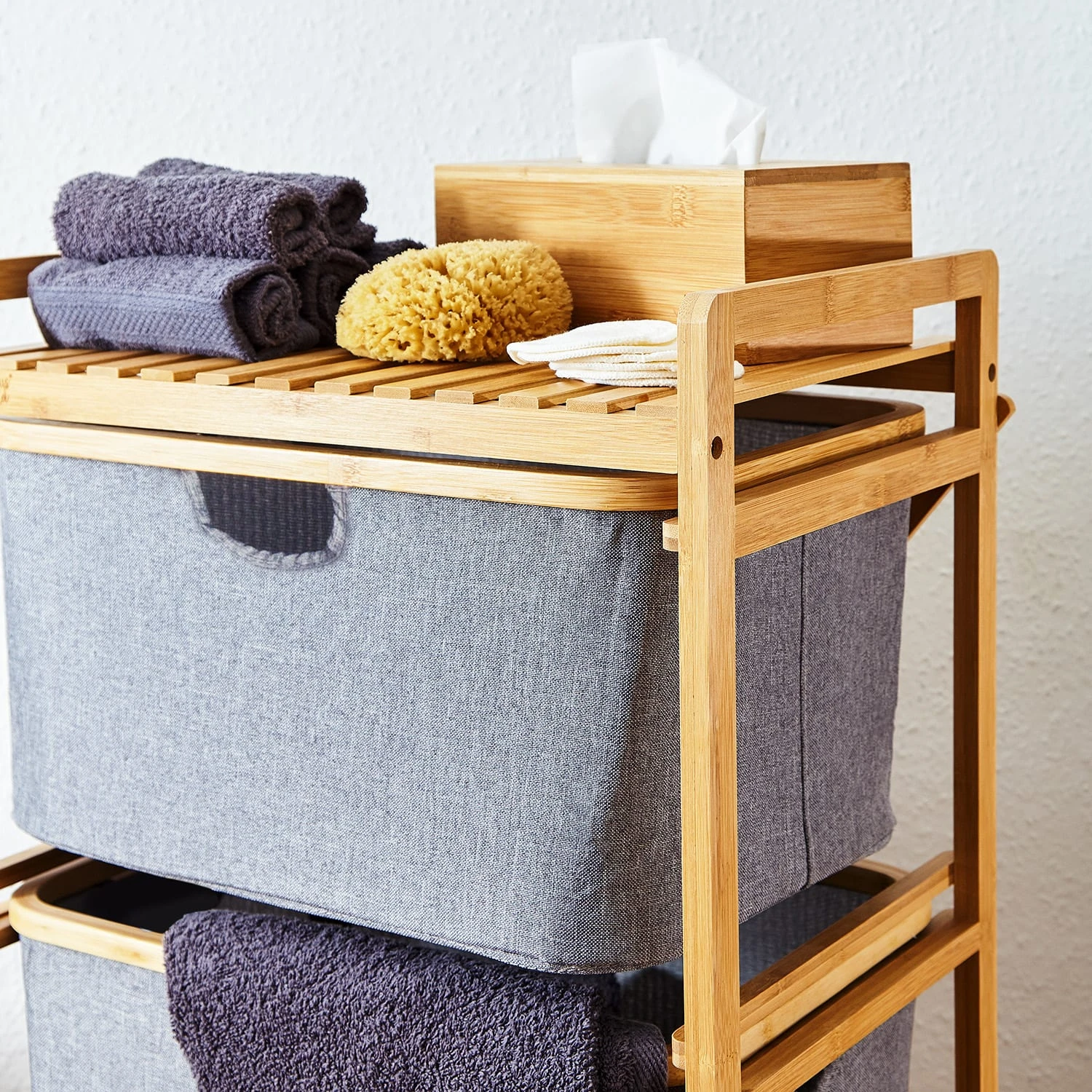Wäscheregal 3 Schubladen 3 Etagen Bambus Baumwolle 5 Wäscheregal 3 Schubladen 3 Etagen Bambus Baumwolle – Bild 5