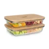 Aufschnittbox Mit Deckel 1,6 Liter 2er Set Glas Bambus Hitzebeständig