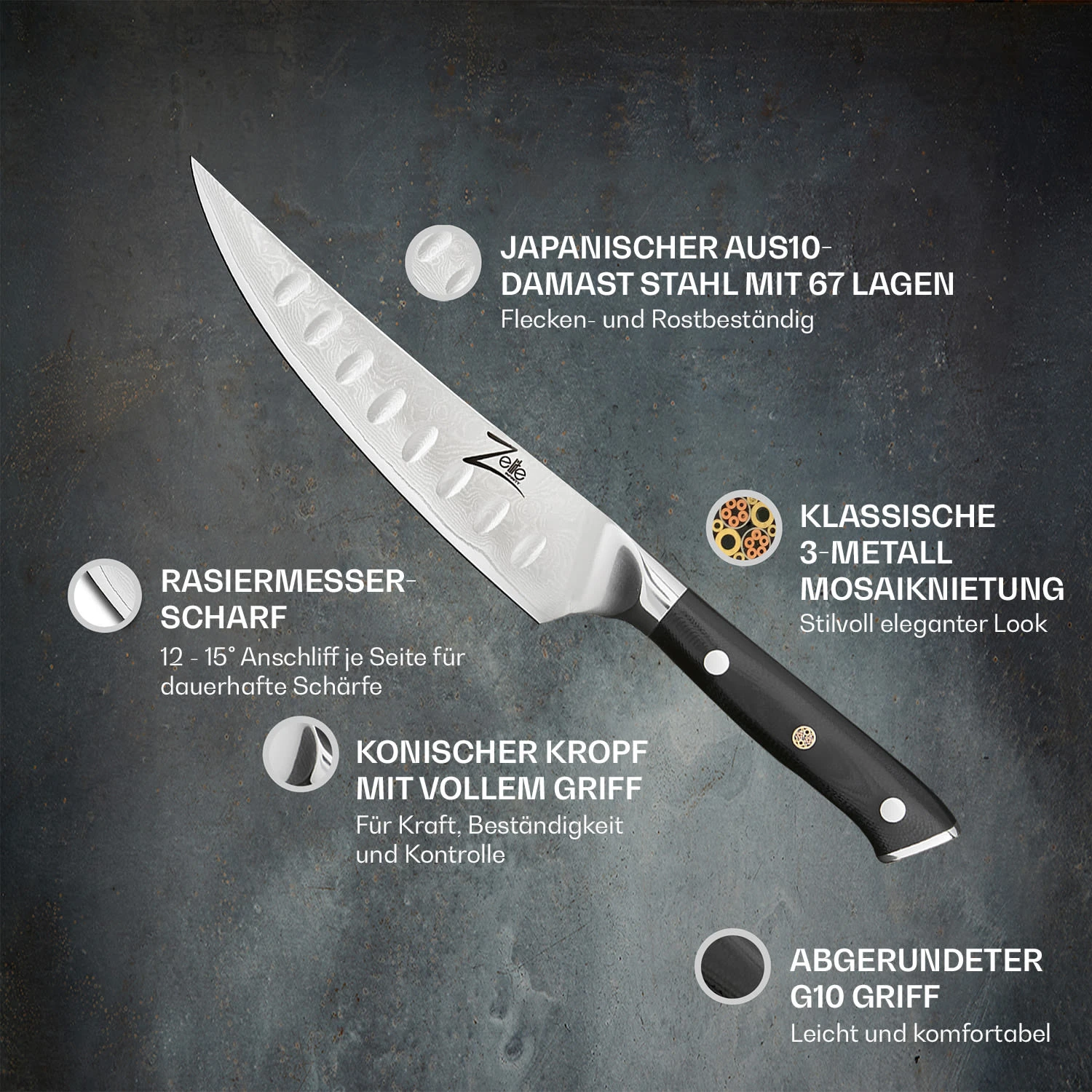 Alpha-Royal Japanese Serie 6" Ausbeinmesser Japanischer AUS10 Damaszener-Stahl 2 Alpha-Royal Japanese Serie 6" Ausbeinmesser Japanischer AUS10 Damaszener-Stahl – Bild 2