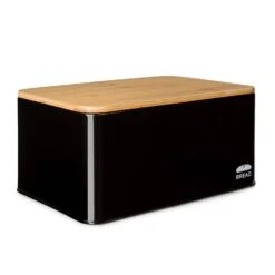 Oklahoma Brotkasten Metall 35,5x15,5x23 Cm Bambus-Deckel Schneidebrett