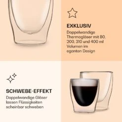 DUOS Doppelwandiges Glas | Thermoglas | 80, 200, 310, 400 Ml | Trinkglas | Espressoglas, Teeglas, Shotglas | Für Heiße Und Kalte Getränke | Borosilikatglas| Hitze- Und Kältebeständig | Handgemacht | Spülmaschinenfest | Schwebe-Effekt -Innovation Home Appliances Store 10040368 de 0006 logo