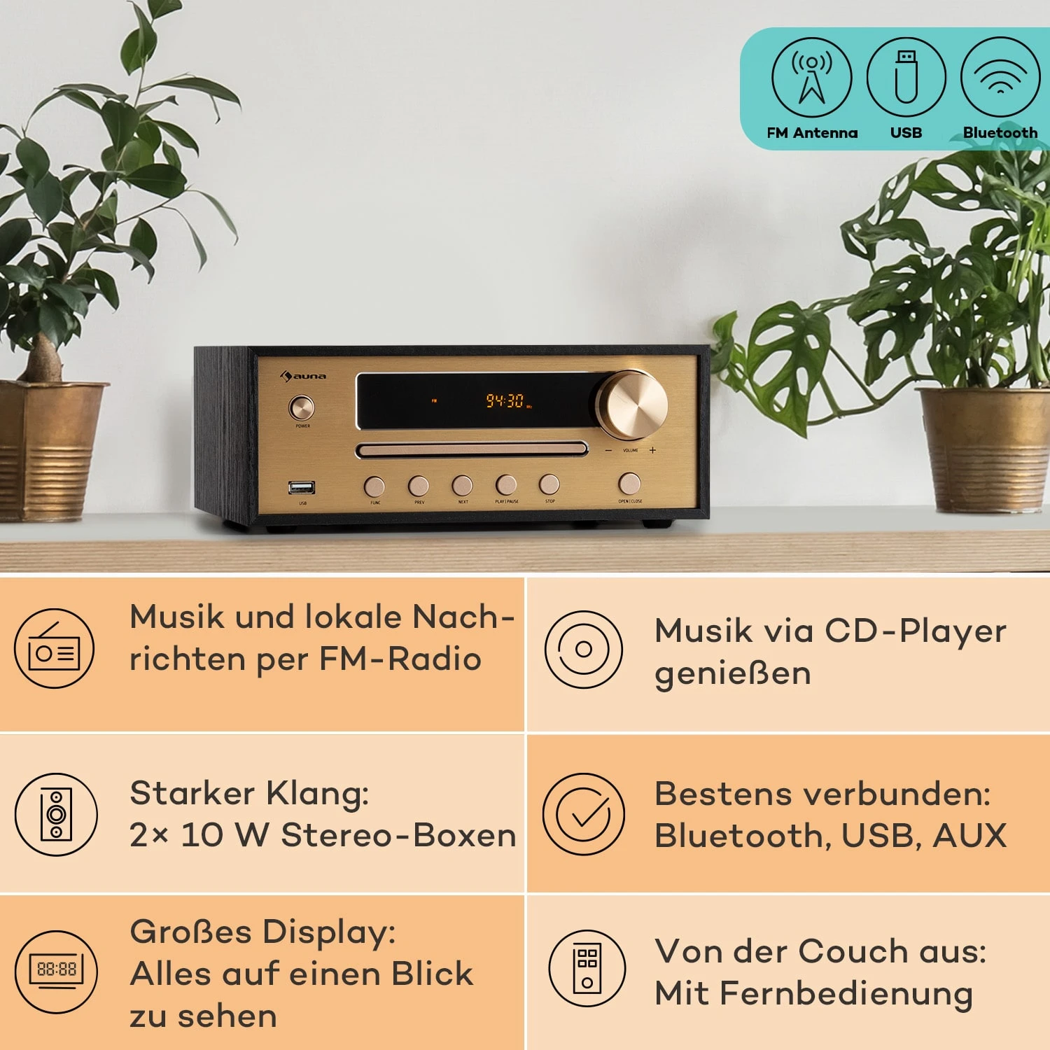 Berklee HiFi Stereo System BT Stereo-Lautsprecher UKW MP3 USB Line-In 2 Berklee HiFi Stereo System BT Stereo-Lautsprecher UKW MP3 USB Line-In – Bild 2