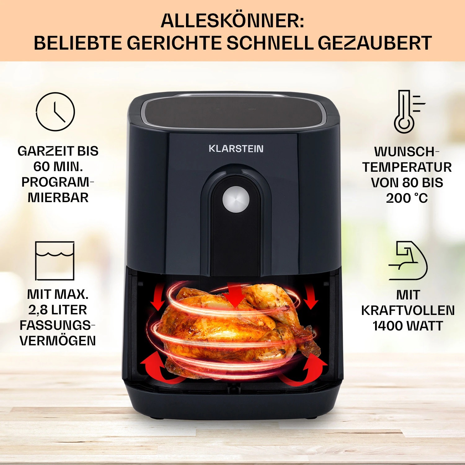 Crisp-Pro Heißluftfritteuse Air Fryer 1400W 2,8 Ltr Timer Edelstahl 2 Crisp-Pro Heißluftfritteuse Air Fryer 1400W 2,8 Ltr Timer Edelstahl – Bild 2
