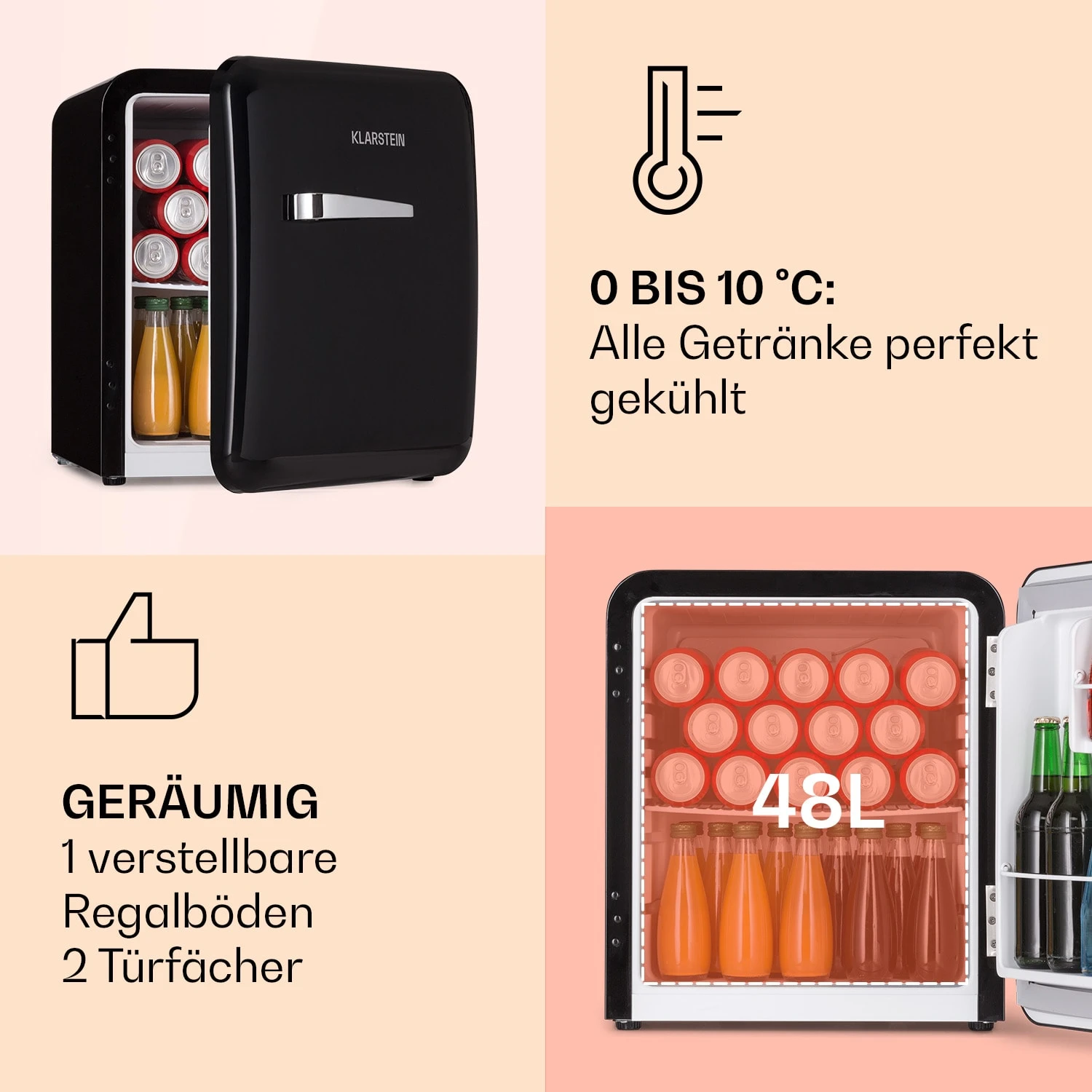 Audrey Mini Retro-Kühlschrank 48l 2 Ebenen 3 Audrey Mini Retro-Kühlschrank 48l 2 Ebenen – Bild 3