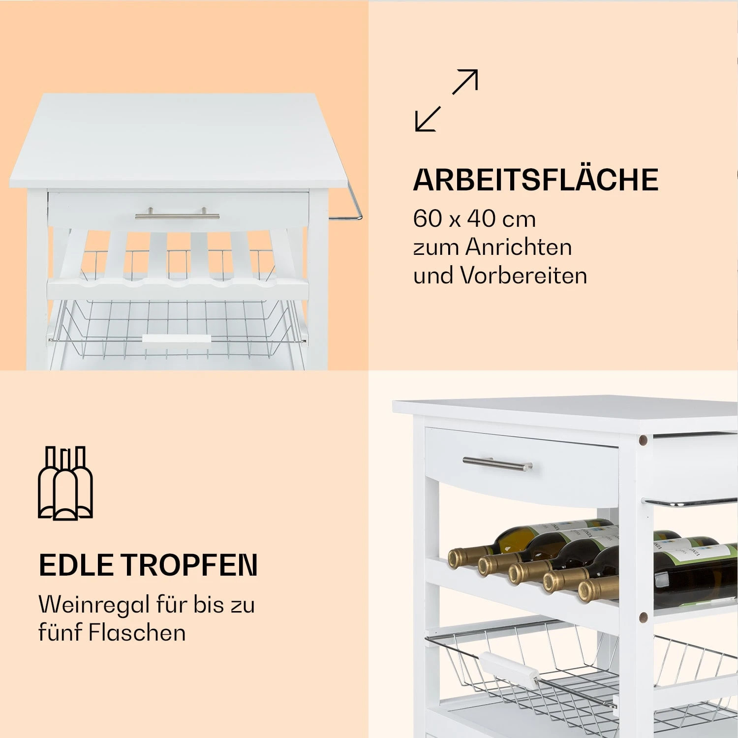 Louisiana Servierwagen Küchenwagen 5 Etagen Holz Handtuchhalter Mobil 3 Louisiana Servierwagen Küchenwagen 5 Etagen Holz Handtuchhalter Mobil – Bild 3