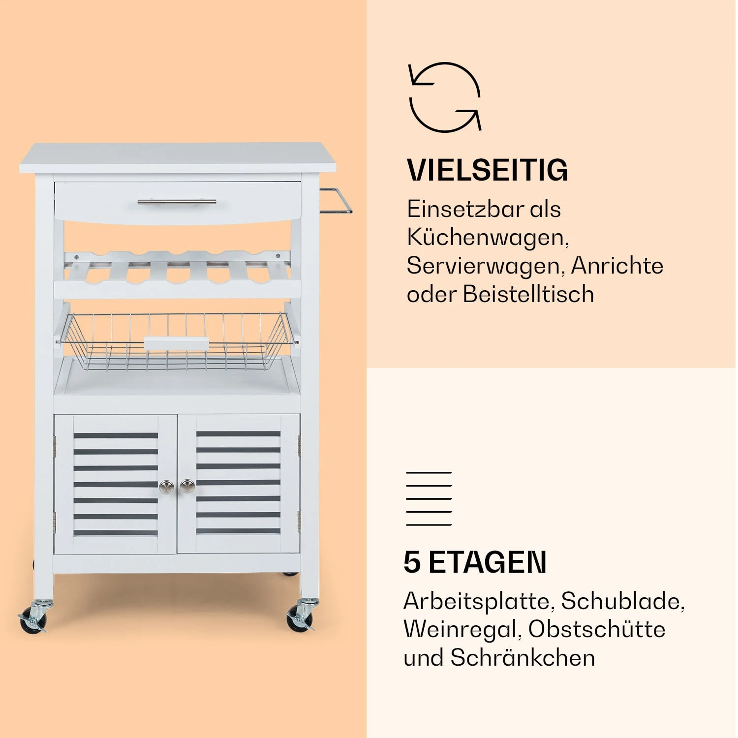 Louisiana Servierwagen Küchenwagen 5 Etagen Holz Handtuchhalter Mobil 4 Louisiana Servierwagen Küchenwagen 5 Etagen Holz Handtuchhalter Mobil – Bild 4
