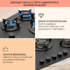 Firetale Gaskochfeld 5-flammig 70 Cm Aluminium-Brenner Inkl. Schlauch Und Druckminderer -Innovation Home Appliances Store 10041300 de 0004 usp