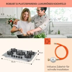 Firetale Gaskochfeld 5-flammig 70 Cm Aluminium-Brenner Inkl. Schlauch Und Druckminderer -Innovation Home Appliances Store 10041303 de 0006 usp