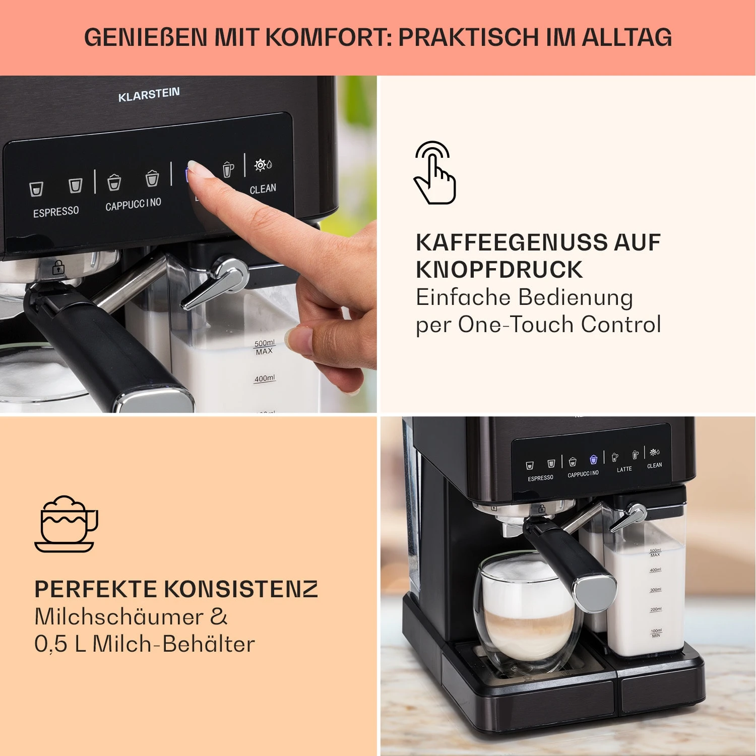 Arabica Comfort Espressomaschine 1350W 20 Bar 1,8l Touch-Bedienfeld 3 Arabica Comfort Espressomaschine 1350W 20 Bar 1,8l Touch-Bedienfeld – Bild 3